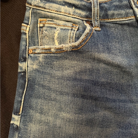 Risen jeans  high rise dark wash Straight Leg Jeans long 33” frayed hem - Picture 8 of 15